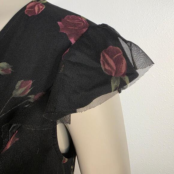 Vintage 90s Rose Mesh Wrap Maxi Dress Whimsigoth Romantic Size 18 Wedding Guest - Picture 8 of 8